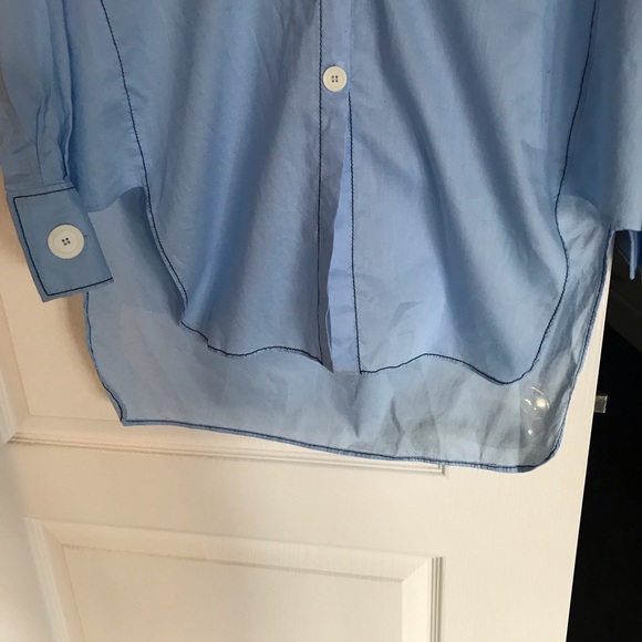 Zara long loose button chambray blouse with piping detail. Size small - Picture 5 of 6